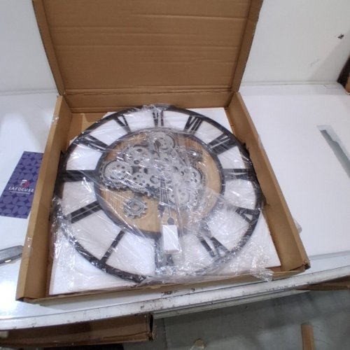 LAFOCUSE VINTAGE INDUSTRIAL STEAMPUNK MOVING GEAR CLOCK - ROMAN NUMERALS - 23" - RETRO BLACK/SILVER GEARS image 2