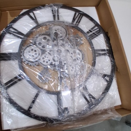 LAFOCUSE VINTAGE INDUSTRIAL STEAMPUNK MOVING GEAR CLOCK - ROMAN NUMERALS - 23" - RETRO BLACK/SILVER GEARS image 3