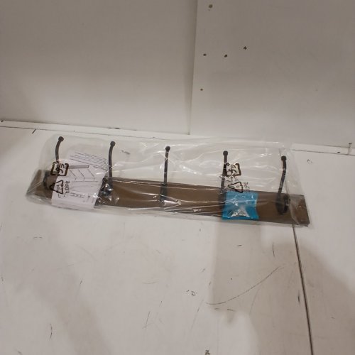 AMAZON BASICS WALL-MOUNTED FARMHOUSE COAT RACK, 5 STANDARD HOOKS, BARNWOOD image 2