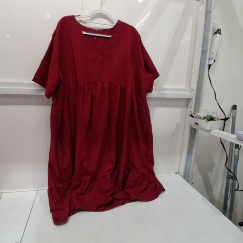 WOMEN'S SHORT SLEEVE V-NECK DRESS - LARGE - BURGUNDY image 2