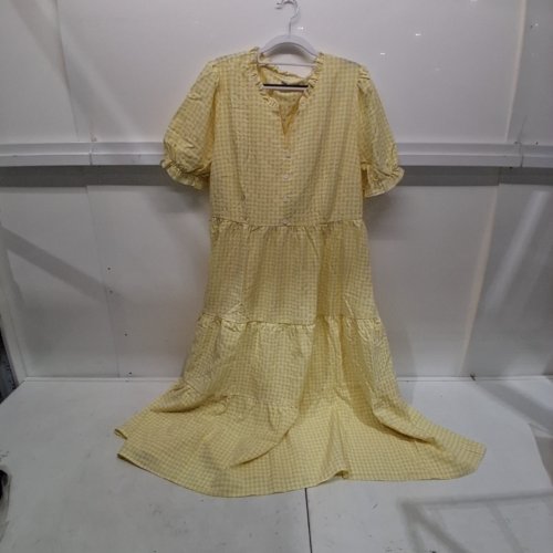 CHIC WOMENS GINGHAM SUMMER RUFFLE DRESS - XL - YELLOW image 2
