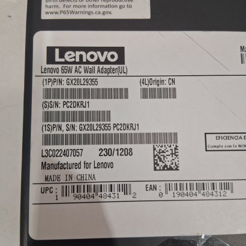 LENOVO AC WALL ADAPTER LAPTOP POWER SUPPLY - 65W (MODEL: GX20L29355) image 2