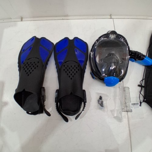 8PC ADULTS VIGINSUL SNORKEL MASK AND FINS SET - SM/MED MASK & FINS - BLUE/BLACK (MODEL: QSTZ) image 3