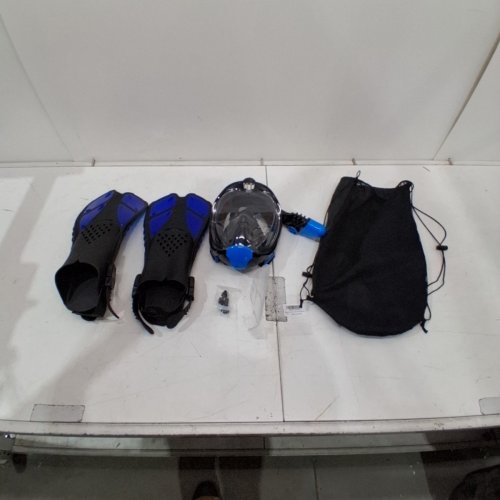 8PC ADULTS VIGINSUL SNORKEL MASK AND FINS SET - SM/MED MASK & FINS - BLUE/BLACK (MODEL: QSTZ) image 4