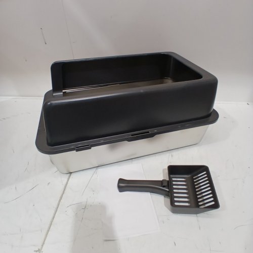ZACA STAINLESS STEEL LITTER BOX WITH SCOOP - 16" X 24" X 12" - SILVER/GREY image 2