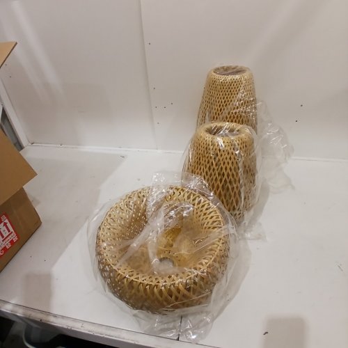 USMJQVZ 3-LIGHT BAMBOO LIGHTING FIXTURE, HAND WOVEN LAMPSHADES - 10.2" TO 14.2" - BEIGE image 3