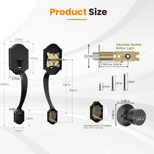 HOSOM EXTERIOR FRONT DOOR HANDLE SET WITH KEYS - OIL RUBBED BRONXE image 2