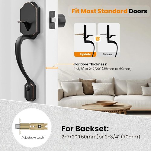 HOSOM EXTERIOR FRONT DOOR HANDLE SET WITH KEYS - OIL RUBBED BRONXE image 5