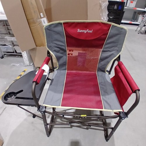 SUNNYFEEL FOLDABLE CAMPING CHAIR WITH SIDE TABLE & STORAGE POUCHES - 36" - RED/GREY/BLACK (MODEL: ‎AC3008F) image 2