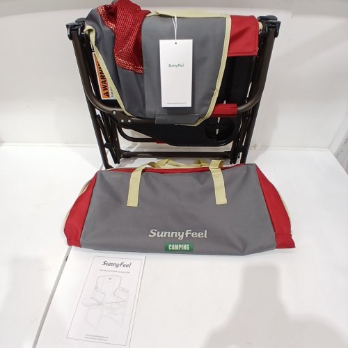 SUNNYFEEL FOLDABLE CAMPING CHAIR WITH SIDE TABLE & STORAGE POUCHES - 36" - RED/GREY/BLACK (MODEL: ‎AC3008F) image 5