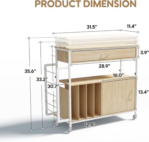 ZETHVAX HEIGHT-ADJUSTABLE GIFT WRAPPING / PACKAGING STORAGE STATION / CABINET - NATURAL / WHITE (MODEL: LM25123103-NATURAL) image 3