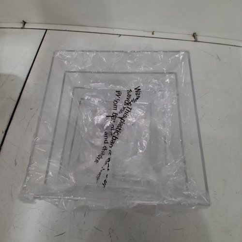 6PC ACRYLIC BUFFET NESTING CUBE BOXES WITH HOLLOW BOTTOMS DISPLAY RISERS - ASSORTED SIZES - CLEAR image 2