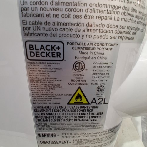 BLACK+DECKER PORTABLE AIR CONDITIONER - 10,000BTU - WHITE - (MODEL: BPP06WTB) image 3
