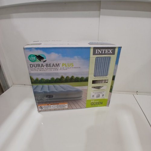 INTEX DURA-BEAM PLUS MID RISE AIR MATTRESS WITH BUILT IN USB ELECTRIC AIR PUMP - 14" - TWIN - BLUE/GREY (MODEL: 64159E) image 3