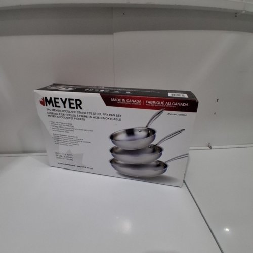 3PC MEYER ACCOLADE INDUCTION OVEN SAFE NO DRIP PROFESSIONAL COOKWARE PAN SET - 8" / 9.5" / 11" - STAINLESS STEEL (MODEL: 1801554) image 4