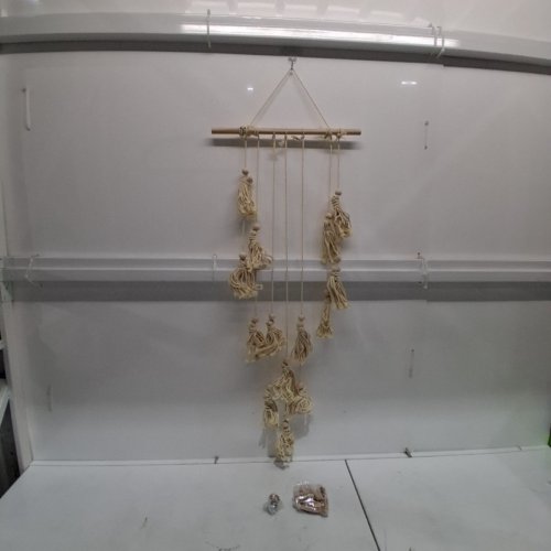 MACRAME DECORATIVE ROPE HANGING PHOTO DISPLAY WITH LED LIGHTS - 34" - CREAM image 2