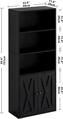 IRONCK INDUSTRIAL BOOKSHELVES AND BOOKCASES WITH DOORS - 59" - BLACK (MODEL: HK-SG-07) image 2