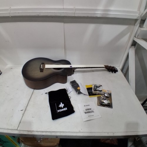 DONNER BEGINNER CUTAWAY ACOUSTIC GUITAR BUNDLE KIT WITH PICKUP FREE ONLINE LESSON BAG, TUNER CAPO STRAP - 40'' - RIGHT HAND - BLACK/BROWN (MODEL: DAJ-110CD) image 2