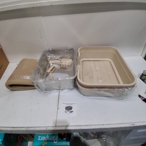 FZGHOME ENCLOSED STAINLESS STEEL LITTER BOX WITH LID, PAD, AND SCOOP - EXTRA LARGE - BEIGE (MODEL: T144) image 2