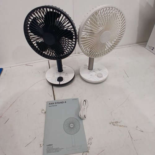 2PC LUMENA FAN STAND 4 CORDLESS DESK FANS - 4 SPEEDS, OSCILLATION - WHITE & NAVY BLUE (MODEL: 1796327) image 3