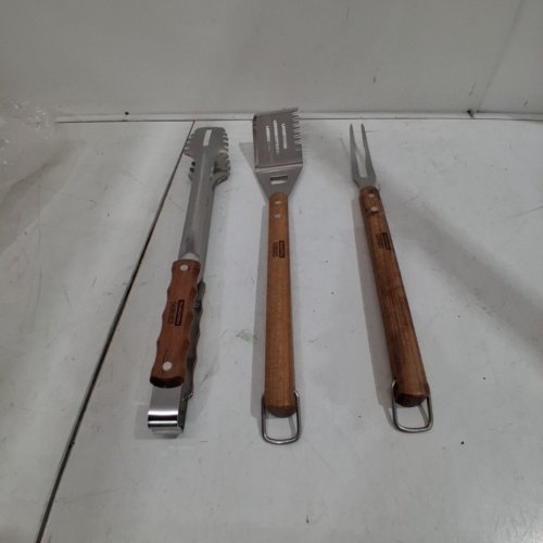 3PC TRAMONTINA STAINLESS STEEL BBQ TOOL SET - BROWN/SILVER image 3
