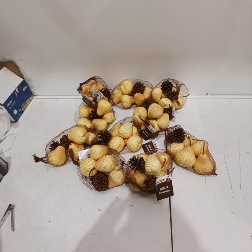 10 (7PC) WAY TO CELEBRATE! DECORATIVE FRUIT AND PINECONE SET - YELLOW AND BROWN image 2