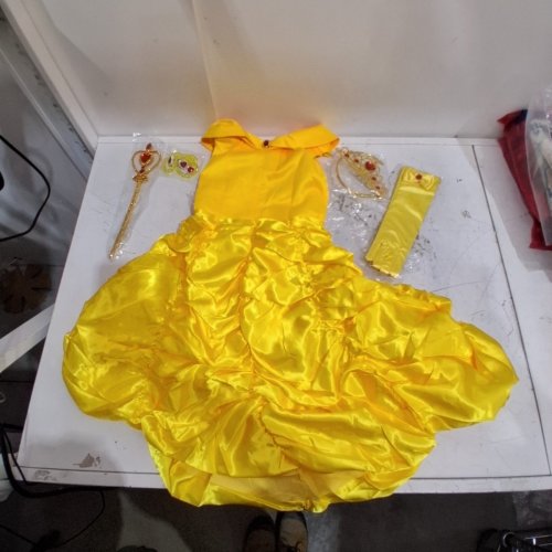 8PC GIRL'S BELLE COSTUME WITH ACCESSORIES - SIZE 120 - YELLOW image 2