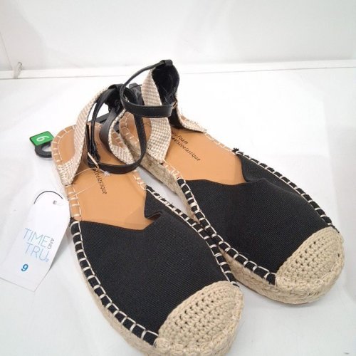 WOMEN'S TIME AND TRU ESPADRILLE SANDALS - 9 - BLACK/NATURAL image 3