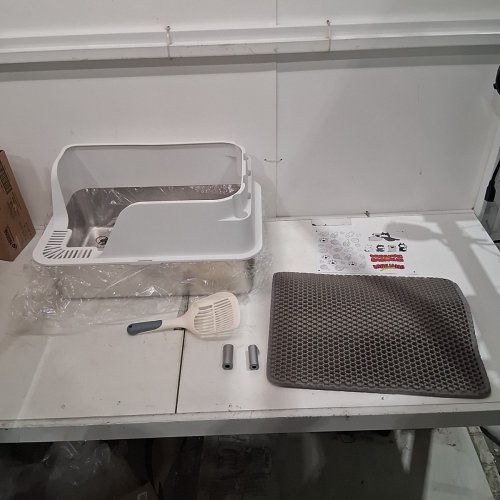 ELLENPENT STAINLESS STEEL CAT LITTER BOX WITH LID - XL - 36L - WHITE (MODEL: CH-ICB010) image 2