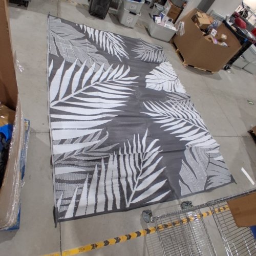 OUTDOOR REVERSIBLE PLASTIC STRAW CAMPING RUG CARPET - 9FT X 12FT - GRAY/WHITE image 2