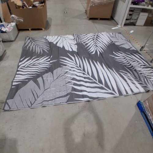 OUTDOOR REVERSIBLE PLASTIC STRAW CAMPING RUG CARPET - 9FT X 12FT - GRAY/WHITE image 3