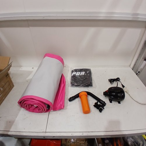 AKSPORTS INFLATABLE GYMNASTICS MAT WITH AIR BARREL GYMNASTICS ROLLER, CARRYING BAG AND AIR PUMP - 3.3FT X 10FT - GREY/PINK image 3