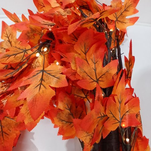 2PK THANKSGIVING DECOR WIRED ARTIFICIAL FALL TREE WITH 9 ACORNS / 180 LEAVES / 8 FLASHING MODES & REMOTE- 5FT image 2