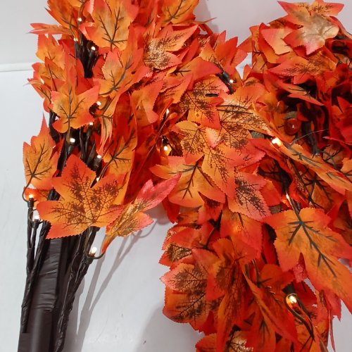 2PK THANKSGIVING DECOR WIRED ARTIFICIAL FALL TREE WITH 9 ACORNS / 180 LEAVES / 8 FLASHING MODES & REMOTE- 5FT image 3