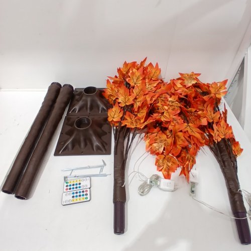 2PK THANKSGIVING DECOR WIRED ARTIFICIAL FALL TREE WITH 9 ACORNS / 180 LEAVES / 8 FLASHING MODES & REMOTE- 5FT image 4