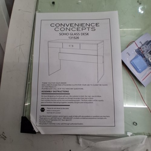 CONVENIENCE CONCEPTS SOHO GLASS DESK - GREY MARBLE (MODEL: 131526GYM) image 2