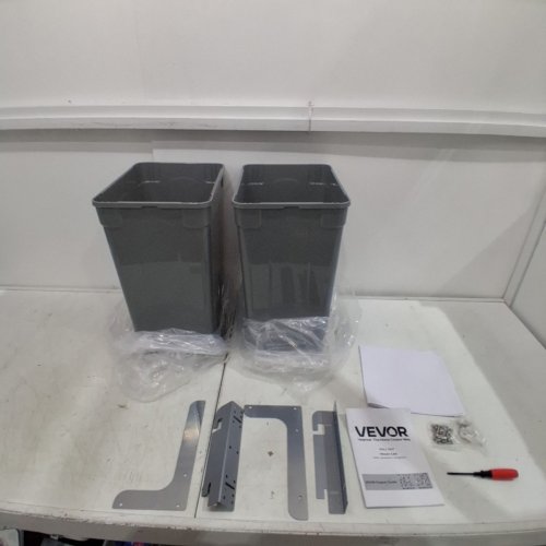 HEAVY DUTY UNDER COUNTER PULL OUT SELF CLOSING DOUBLE TRASH CANS - 32QT (EACH) - GREY (MODEL: WH-MZ35L02) image 2