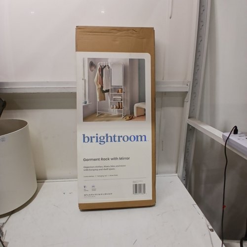 BRIGHTROOM METAL GARMENT RACK WITH MIRROR AND SHELVING - WHITE image 2