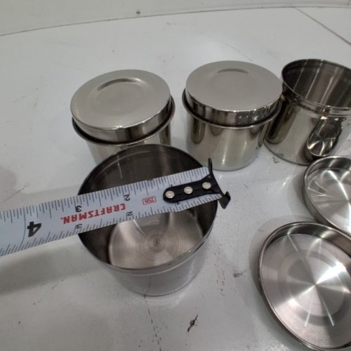 4PK SMALL METAL STORAGE CANS WITH LIDS - 3"X2.7" - SILVER image 4