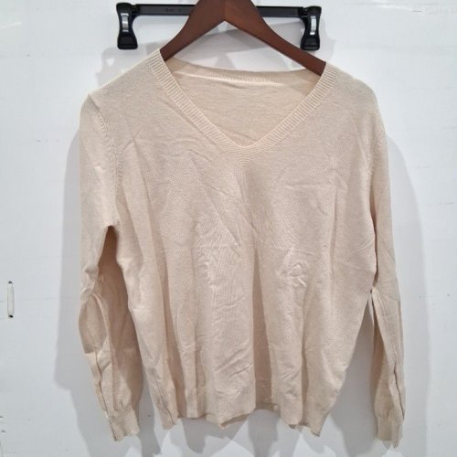 WOMEN'S KNIT V-NECK SWEATER - SMALL - CREAM image 2
