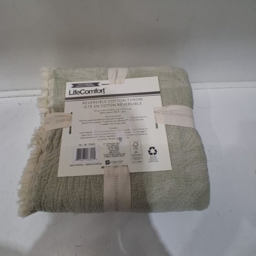 LIFECOMFORT REVERSIBLE COTTON THROW BLANKET - 50'' X 64'' - GREEN (MODEL : 1726023) image 2