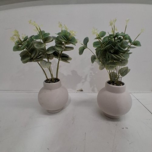 2PK ANKO ARTIFICIAL EUCALYPTUS STEMS IN VASE - 14.5" - WHITE/GREEN image 2