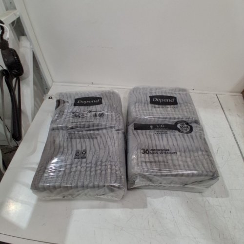71PK MENS DEPENDS MAXIMUM ABORPTION INCONTINENCE DIAPERS WITH DRYSHIELD TECHNOLOGY LARGE - GREY - (MODEL: 54203) image 2