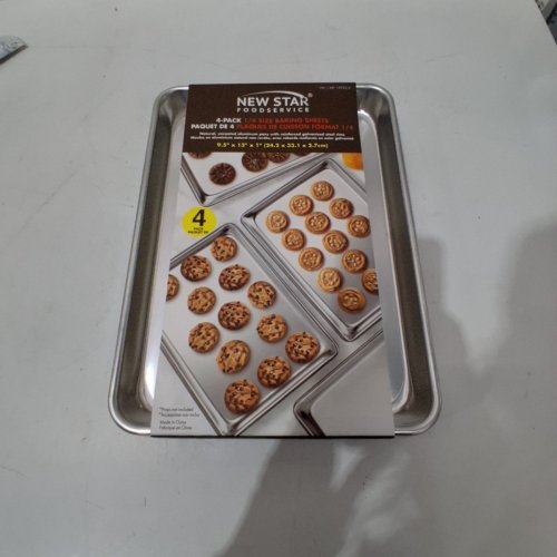 4PK NEW STAR FOODSERVICE UNCOATED ALUMINUM QUARTER BAKING SHEETS - 9.5" X 13" X 1" - SILVER (MODEL: 1995216) image 2