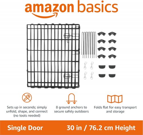 AMAZONBASICS FOLDABLE OCTAGONAL METAL EXERCISE DOG PLAYPEN - 30" - BLACK image 2