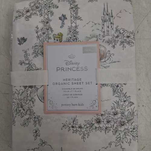 4PC POTTERY BARN KIDS DISNEY PRINCESS HERITAGE ORGANIC SHEET SET - TWIN - WHITE FLORAL image 2