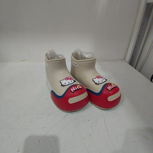 WOMEN'S HELLO KITTY ANKLE RAIN BOOTS - 9-10 - CREAM / RED / BLUE image 2