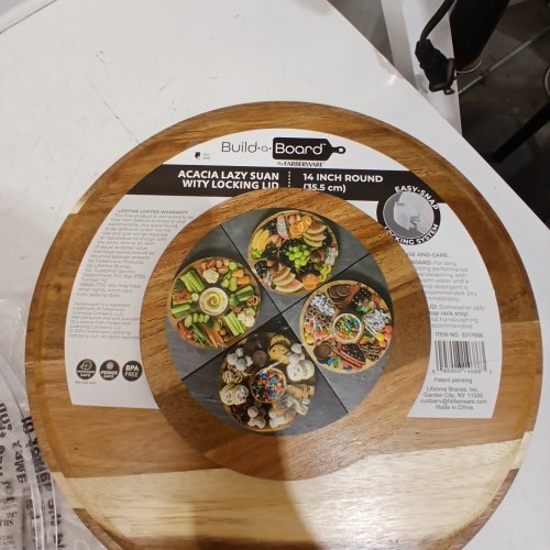 FARBERWARE ACACIA LAZY SUSAN WITH LOCKING LID - 14" ROUND - NATURAL WOOD image 2
