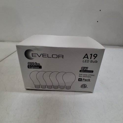 6PK EVELOR A19 LED LIGHT BULBS - 9W, 800 LM, 2700 K, E26 BASE, NON-DIMMABLE - SOFT WHITE (STYLE: A19) image 4