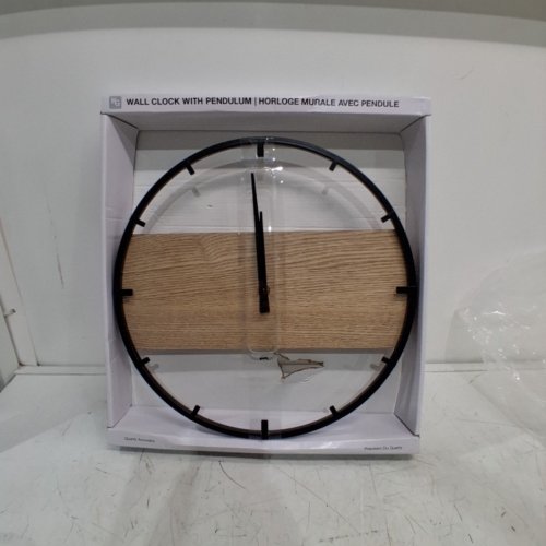 KIERA GRACE MODERN PENDULUM WALL CLOCK - 14" - NATURAL/BLACK (MODEL: HO80125) image 2